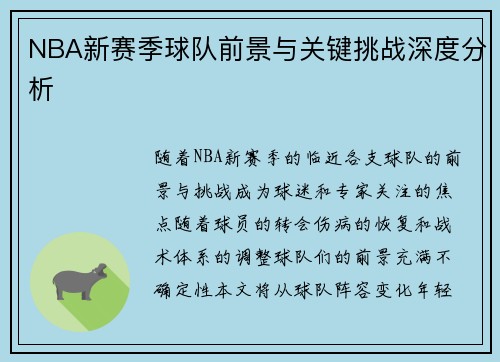 NBA新赛季球队前景与关键挑战深度分析